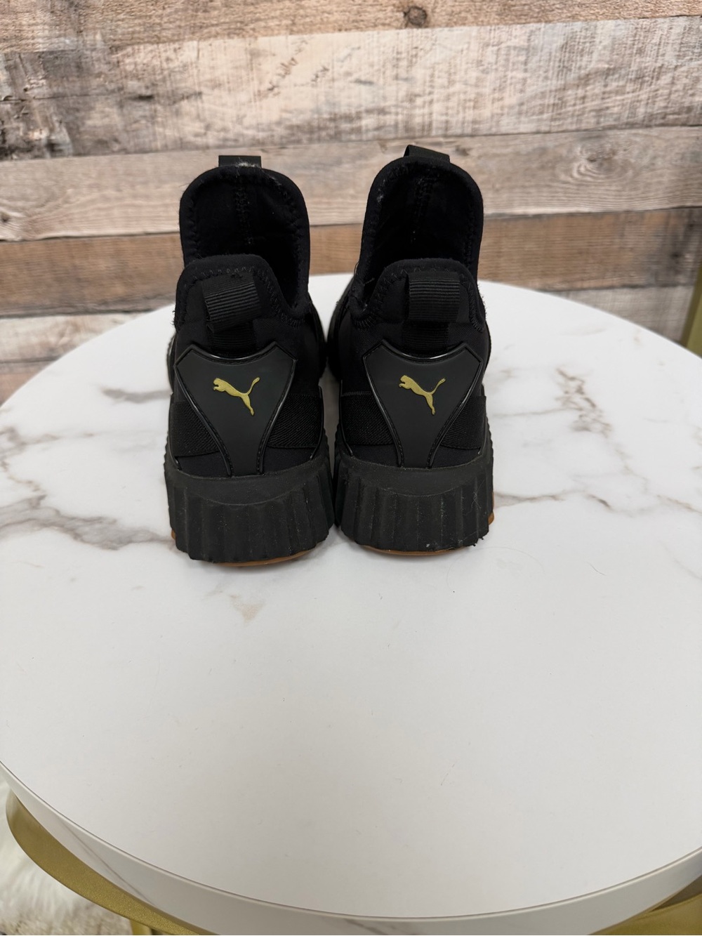 Puma Black Slip-On Sneakers with Gold Accents - Picture 3 of 5